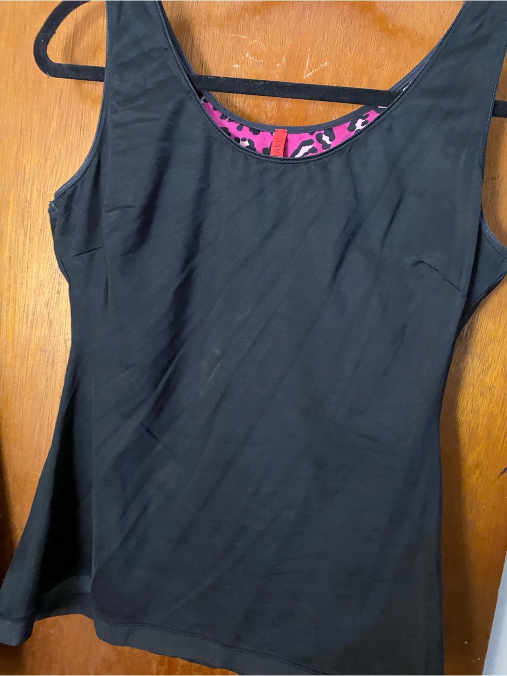 SPANX Black Tank with Pink Leopard Trim